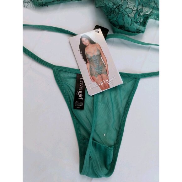 Dreamgirl Green Lace Bustier & Thong Set – Size Small – New with Tags - Picture 9 of 15